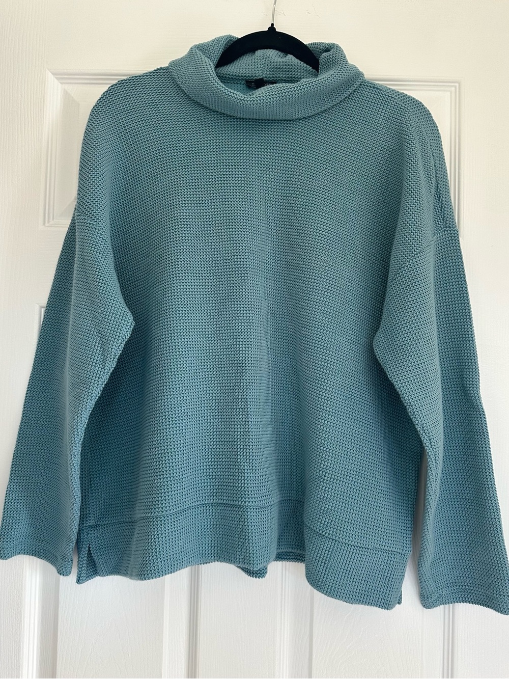 Talbots Petite XLP Aqua Blue Cowl Neck Knit Sweater Relaxed Fit